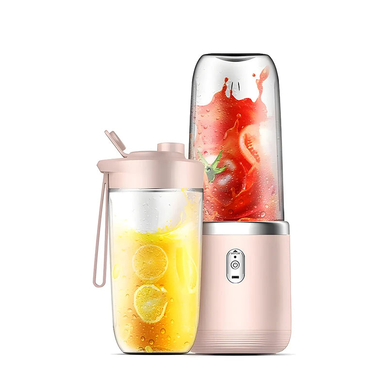 Liquidificador Portátil USB 400ml | Mini Juicer Elétrico 2 Copos para Sucos, Smoothies, Laranja e Limão
