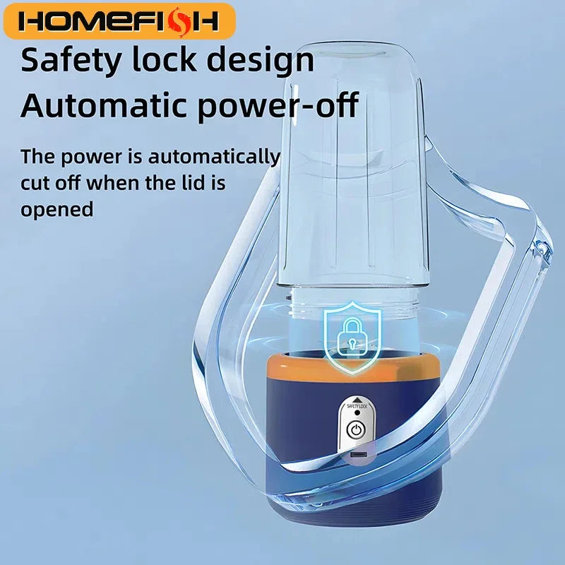 Liquidificador Portátil USB 400ml | Mini Juicer Elétrico 2 Copos para Sucos, Smoothies, Laranja e Limão