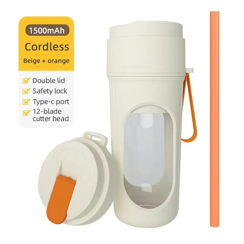 Liquidificador Portátil USB 400ml | Mini Juicer Elétrico 2 Copos para Sucos, Smoothies, Laranja e Limão