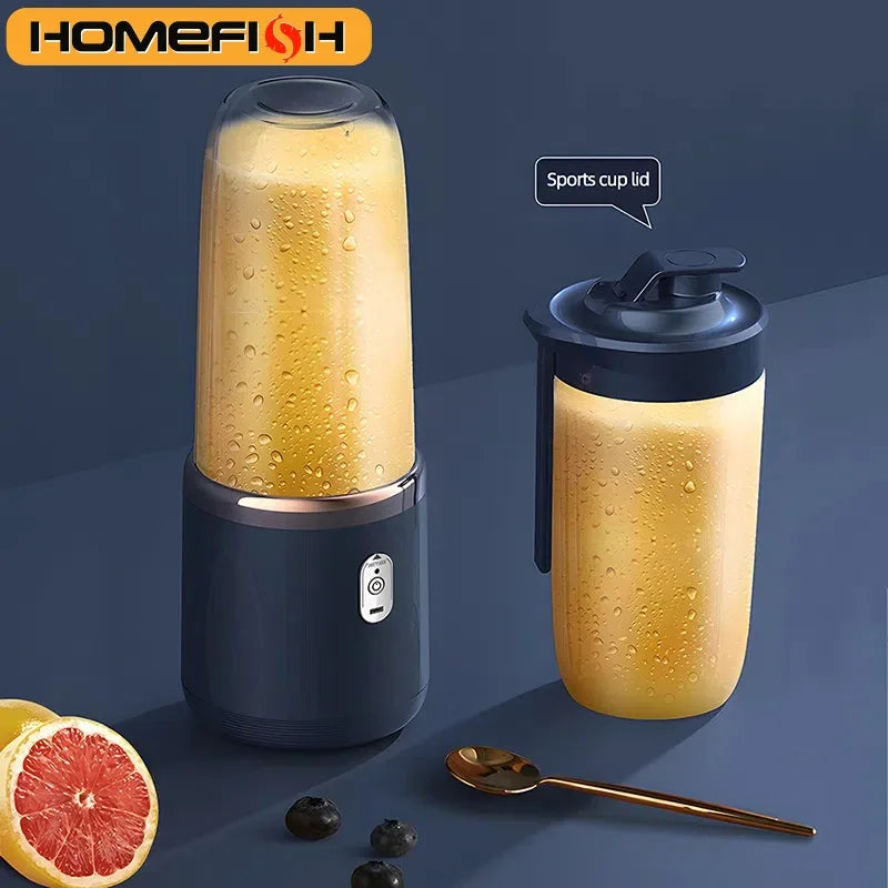 Liquidificador Portátil USB 400ml | Mini Juicer Elétrico 2 Copos para Sucos, Smoothies, Laranja e Limão