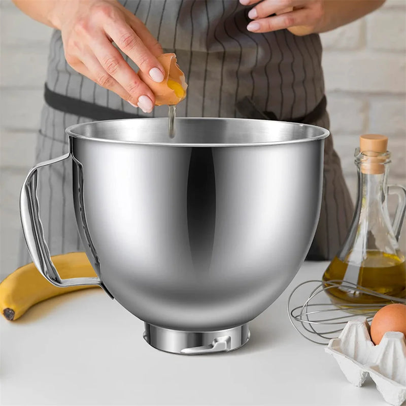 Stainless Steel 5QT Mixing Bowl with Handle – Compatible with KitchenAid Artisan & Classic 4.5–5 Quart Tilt-Head Mixers