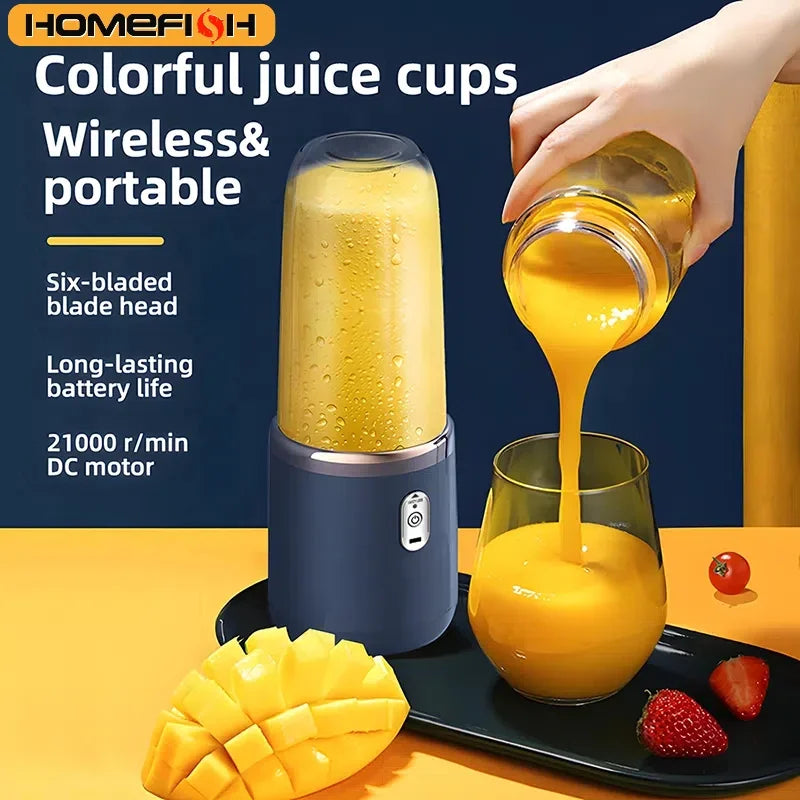 Liquidificador Portátil USB 400ml | Mini Juicer Elétrico 2 Copos para Sucos, Smoothies, Laranja e Limão
