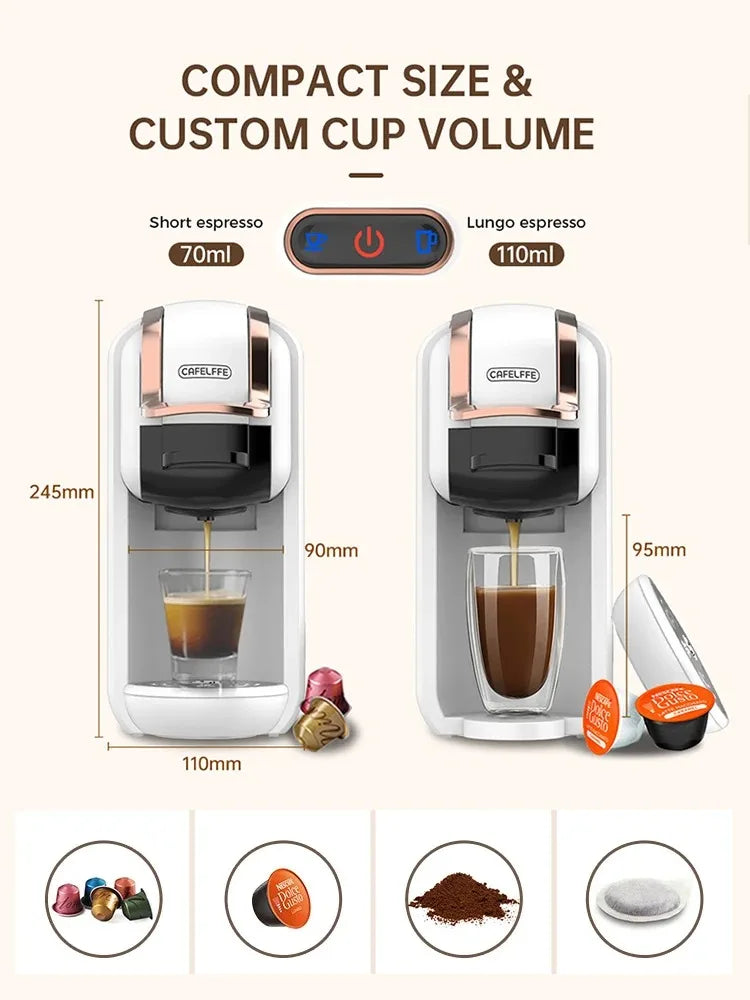 Cafelffe 4-in-1 Coffee Machine – Compatible with Nespresso, Dolce Gusto, ESE Pods & Ground Coffee | 19 Bar Hot & Cold Espresso Maker